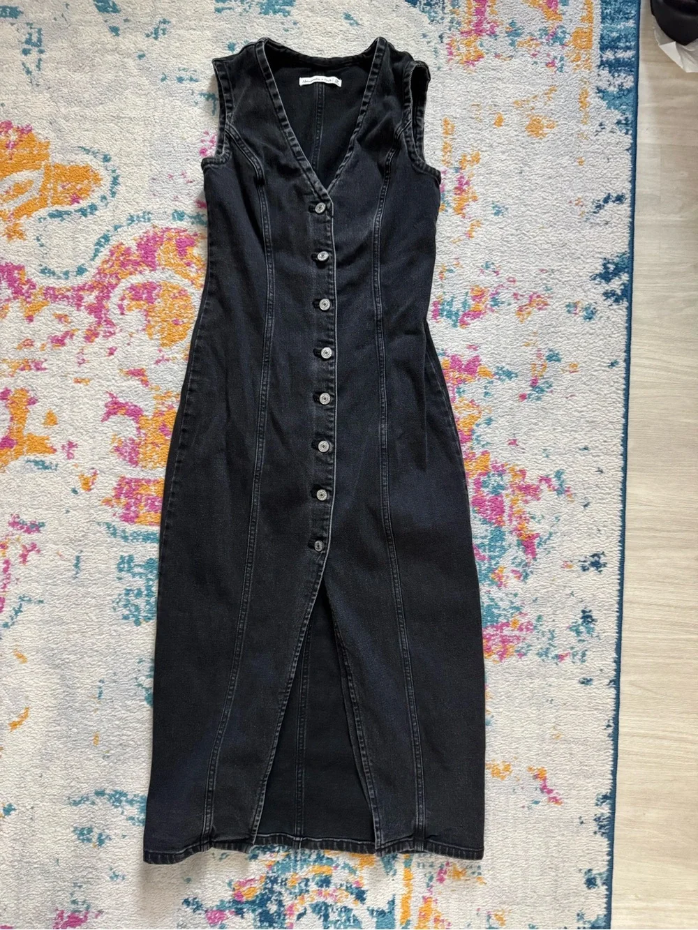 Abercrombie & Fitch Black Button-Front Denim Midi Dress